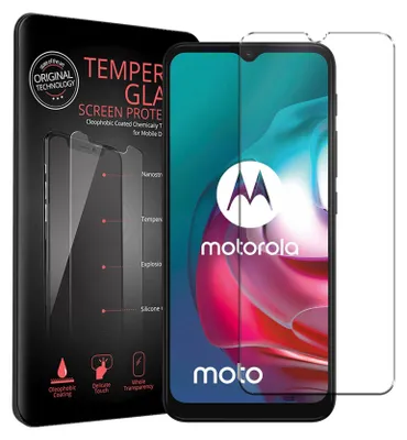 A product package for a screen protector for a Motorola phone, with the phone displayed on the packaging.