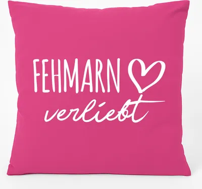 Produktbild von Huuraa Kissen Fehmarn verliebt 40x40cm mit Füllung Fuchsia Baumwolle Dekokissen Geschenkidee