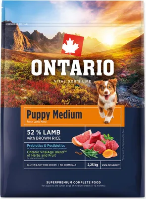 Productafbeelding van Krmivo Ontario Puppy Medium, lam en bruine rijst, 2,25 kg