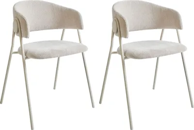 Produktbild von BELIANI Esszimmerstuhl 2er Set Hellbeige aus Chenille Stoff Gepolstert mit Armlehnen Metallbeine Polsterstuhl Modernes Design