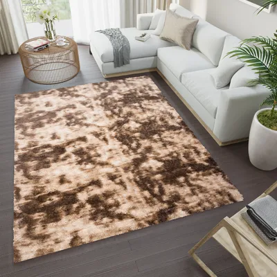 Produktbild von Teppich Kurzflor Wohnzimmer Schlafzimmer Braun Gefärbt Modern Abstrakt Meliert Design 140 x 200 cm