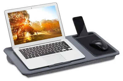 Zdjęcie produktu dla Poduszka pod laptopa - Podkładka na kolana z podkładką pod mysz - Szary - 57,5 x 30 cm