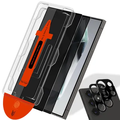 Produktbild von 2-Pack Samsung S24 Ultra Displayschutzfolie Privacy & 2-Pack Kameraschutz - Gehärtetes Glas | [Automatische Installation] - Blasenfrei