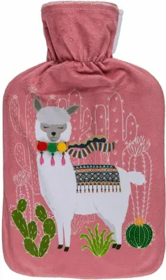 Image de Bouillotte lama avec housse en polyester doux, 2 L, bouillotte de lit, coussin chauffant, rose