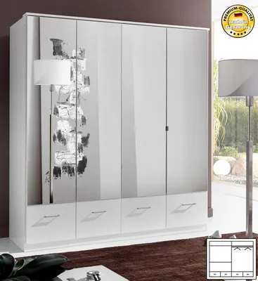 Image de Armoire de chambre Imago blanche avec miroir, 4 portes, 180 cm