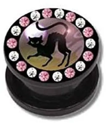 Produktbild von Ohr Flesh Acryl Tunnel Piercing Screw On Katze Stern Mit Bunten Kristallen - 12mm