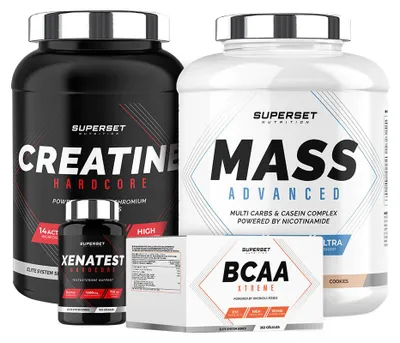 Zdjęcie produktu dla Expert Weight Gain Programme - Mass Advanced 2,5kg Cookies - Hardcore Creatine - Xtreme BCAA - Hardcore Xenatest