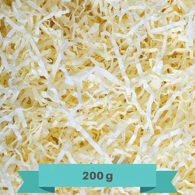 Produktbild von Creative Deco 200g Creme-Gelb Füllmaterial aus Papier | Papier-Schnitzel | Deko-Stroh für Zuhause | Verpackungs-Material für Weihnachts-Geschenke und Geschenk-körbe | KOMMT IN BLAUER TASCHE
