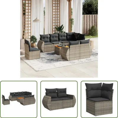 Produktbild von The Living Store 9-tlg. Garten-Sofagarnitur mit Kissen Grau Poly Rattan
