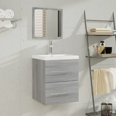 Produktbild von The Living Store Waschbeckenschrank mit Einbaubecken Grau Sonoma Holzwerkstoff