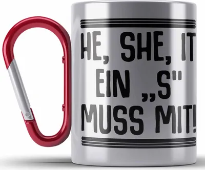 Produktbild von Trendation - Englischlehrer Edelstahl Tasse Karabiner Geschenk He She It Englischlehrerin Geschenkidee Spruch Grundschule (Rot)