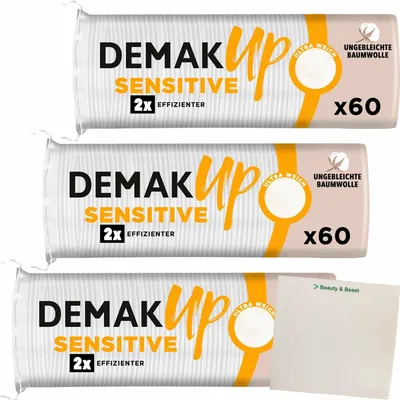 Produktbild von Demak Up Sensitive Wattepads 3er Pack (3x60 Baumwolle Pads) + usy Block