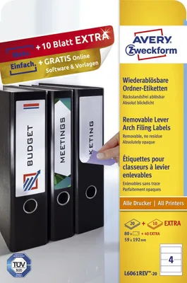 Produktbild von Avery Zweckform Etikett L6061REV-20 59x192mm wiederablösbar