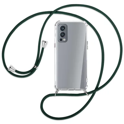 Produktbild von Handykette Backcover-Schutzhülle mit Band (Metall silberfarben) für OnePlus Nord 2 5G - dunkelgrün