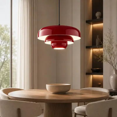 Produktbild von Opviq, Moderne Pendelleuchte in Burgunderrot, Metall, E27, Ø43 cm | 100% Qualität