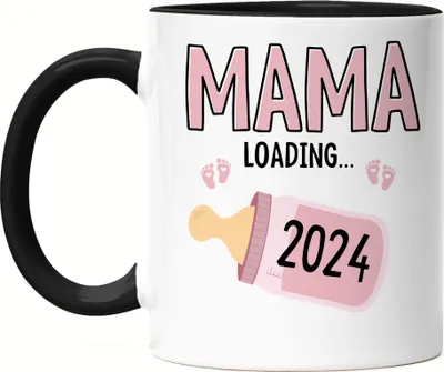 Produktbild von Mama Loading 2024 Tasse Schwarz Geschenk Werdende Mama Babynews Mit Ladebalken Mutterschutz Schwangerschaft Geschenkidee