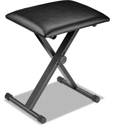 Produktbild von Klavierbank klappbar - X-förmiger Keyboardhocker - Höhenverstellbar - Gepolsterte Sitzfläche - Kunstleder - Schwarz