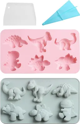 Obrázek produktu pro Dinosauří formy, silikonové formy na dort, 2 kusy, roztomilé dinosauří formy pro děti, kreslený dinosaurus, čokoláda, cukroví, dezert, pěna, cukrářské výrobky, cupcake topper, zdobení