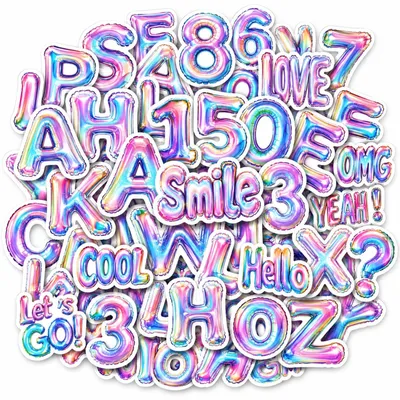 100 selbstklebende Buchstabenaufkleber, holografisch, 3–8 cm
