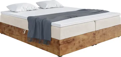 Produktbild von MEBLINI Boxspringbett mit Bettkasten - Gepolstert Doppelbett mit Matratze und Topper - Polsterbett mit Stauraum - Bett mit Kopfteil - Stauraumbett - LOFTY BOX - 200x200 - H4/Creme Samt