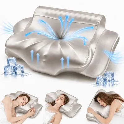 Produktbild von Nackenstützkissen Memory Foam, ergonomisch, kühlender Bezug, Gold, 62 x 35 cm