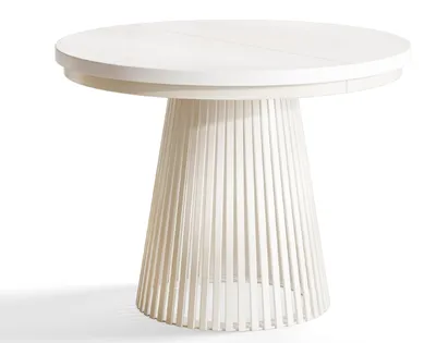 Image de Table de Salle à Manger, Table Ronde Extensible, Meubles de Salon, Pieds en Métal, Diamètre 100 cm, Blanc, Collection Nero