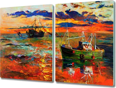 Produktbild von Coloray Küchenbrett Kochplattenabdeckung Hackbrett Schneidebrett Herdabdeckplatte 2x40x52 cm - Ozean Schiffe Himmel