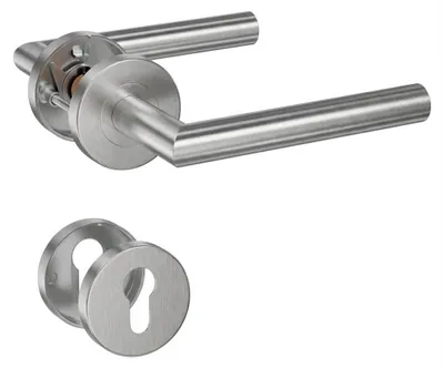 Productafbeelding van Deurklink deurkruk - Cilindergatrozet - 135 x 70 mm - Roestvrij staal - Zilver
