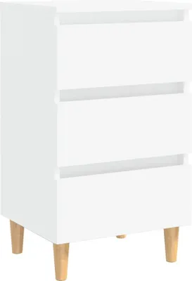 Image de Table de nuit avec pieds en bois massif blanc 40x35x69 cm