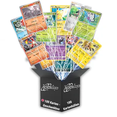 Produktbild von Pokémon Karten Set Englisch – 100 Karten inkl. 12 Holo + 100 Kartenhüllen