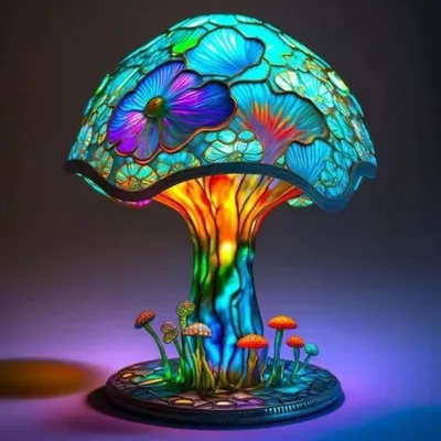 Produktbild von Pilz Tischlampe Bunt, Boho Nachtlicht aus Kunstharz, Bunte Pflanze Nachttischlampe, Dekolampe für Schlafzimmer & Wohnzimmer (15 cm)