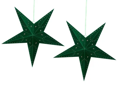 Obrázok produktu pre BELIANI Sada 2 vianočných dekorácií v tvare hviezd zelená papier zamat 60 cm s LED osvetlením závesné ozdoby dekorácie