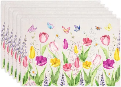 Produktbild von Tischsets 6 Stück - Platzsets 45x30 cm - Leinen Tischuntersetzer mit Blumenmuster - Waschbar/hitzebeständig - Rutschfeste Tellerunterlagen - Stil 4