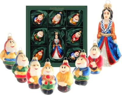 Produktbild von Krebs Glas Lauscha - Weihnachtsdekoration/Christbaumschmuck aus Glas - Märchenset Schneewittchen und die 7 Zwerge - 8 Stück - Größe: 7-11cm - Multicolor + GRATIS 3er Set Sticker