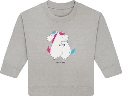 Produktbild von Mr. & Mrs. Panda Organic Baby Pullover Einhörner Umarmen 6. - 12. Monat - Heather Grey - Geschenk, Liebe, Bullover, Familie, Unicorn, Geschwister, Einhorn