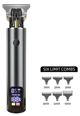 Produktbild von Haartrimmer für Herren - Kopfrasierer - Wiederaufladbar - LCD-Display - 6 Kammaufsätze - USB-C-Ladung - Grau