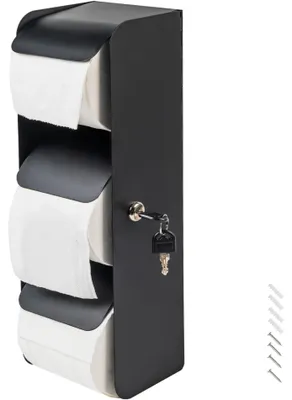 Toiletpapierspender für 3 Rollen, Edelstahl, abschließbar, matt schwarz