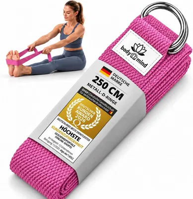 Productafbeelding van Body & Mind Yogagurt van katoen, 2,5 meter, rozenkwarts - 100% natuurlijke katoen. Hulpmiddel voor yoga, Pilates en fitness, uniseks yoga-accessoire