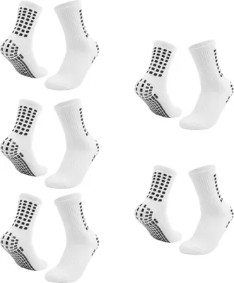 Produktbild von Grip-Socken Fußball, 5 Paar Fußball-Socken für Männer und Frauen, rutschfeste Sport Grip-Socken, atmungsaktive Sportsocken für Fußball（Weiß）