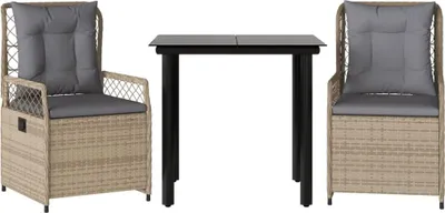 Produktbild von vidaXL 3-tlg. Garten-Essgruppe mit Kissen Beige Poly Rattan