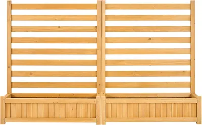 Image de SucceBuy Kit de clôture pare-vue en 2 parties avec bacs à fleurs, 914 x 1143 mm, clôture en bois pour l'extérieur, angle réglable, convient pour les appareils tels que les climatiseurs, les pompes à chaleur et les poubelles comme solution décorative