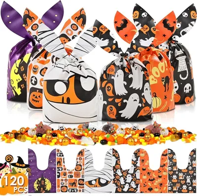Produktbild von 120 Halloween Süßigkeitentüten für Party Deko - 6 Designs 34x58 cm