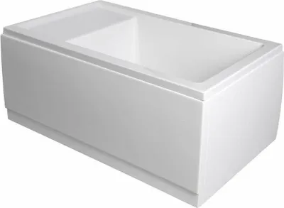 A white bathtub with a built-in seat, shown from a diagonal angle against a white background.