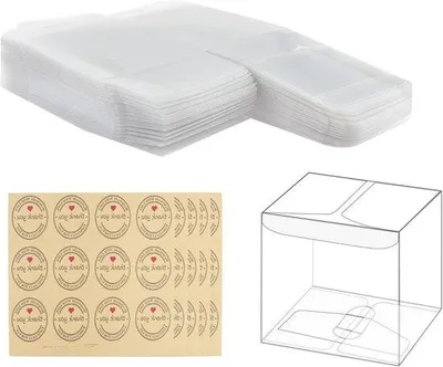 Image de 50 boîtes-cadeaux transparentes en plastique pour les mariages et la Saint-Valentin, 8 x 8 x 8 cm