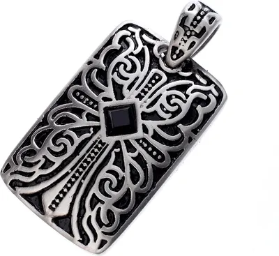 Produktbild von Edelstahl Anhänger Mittelalter Kreuz Dog Tag 1 Zirkonia Stein und Edelstahl Kette - PD1829 - 45.0 Zentimeter