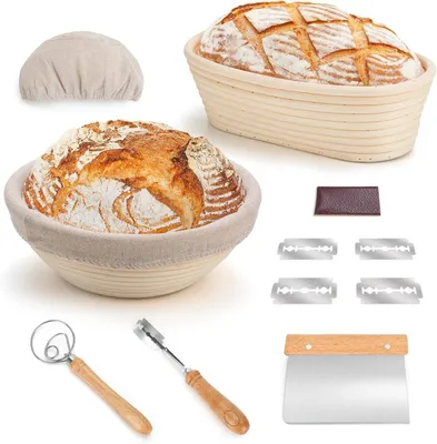 Produktbild von Gärkorb Set Brot Peddigrohr Backform (23cm rund & 25cm oval) Rund Oval