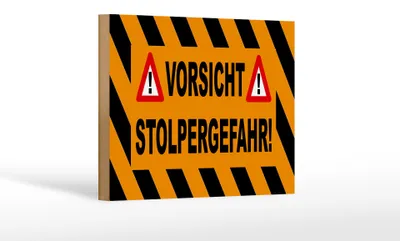 Produktbild von Holzschild Hinweis 18x12 cm Vorsicht Stolpergefahr Ausrufezeichen Dekoration
