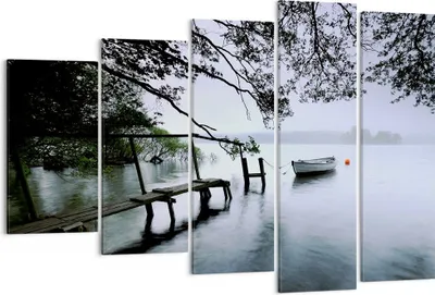 Produktbild von Bild auf Leinwand - Leinwandbild - See Dock Boot Bäume - 150x100cm - Wand Bild - Wanddeko - Leinwanddruck - Bilder - Kunstdruck - Wanddekoration - Leinwand bilder - Wandkunst - EG150x100-2218