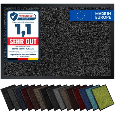 Produktbild von Gentle North Hochwertige Fußmatte grau-schwarz 90x150 groß für Innen & Außen - Schmutzfangmatte rutschfest, waschbar & wetterfest
