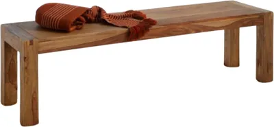 Produktbild von Moderne Holzbank YOGA aus massivem Shishamholz, 160 cm lang und 40 cm tief